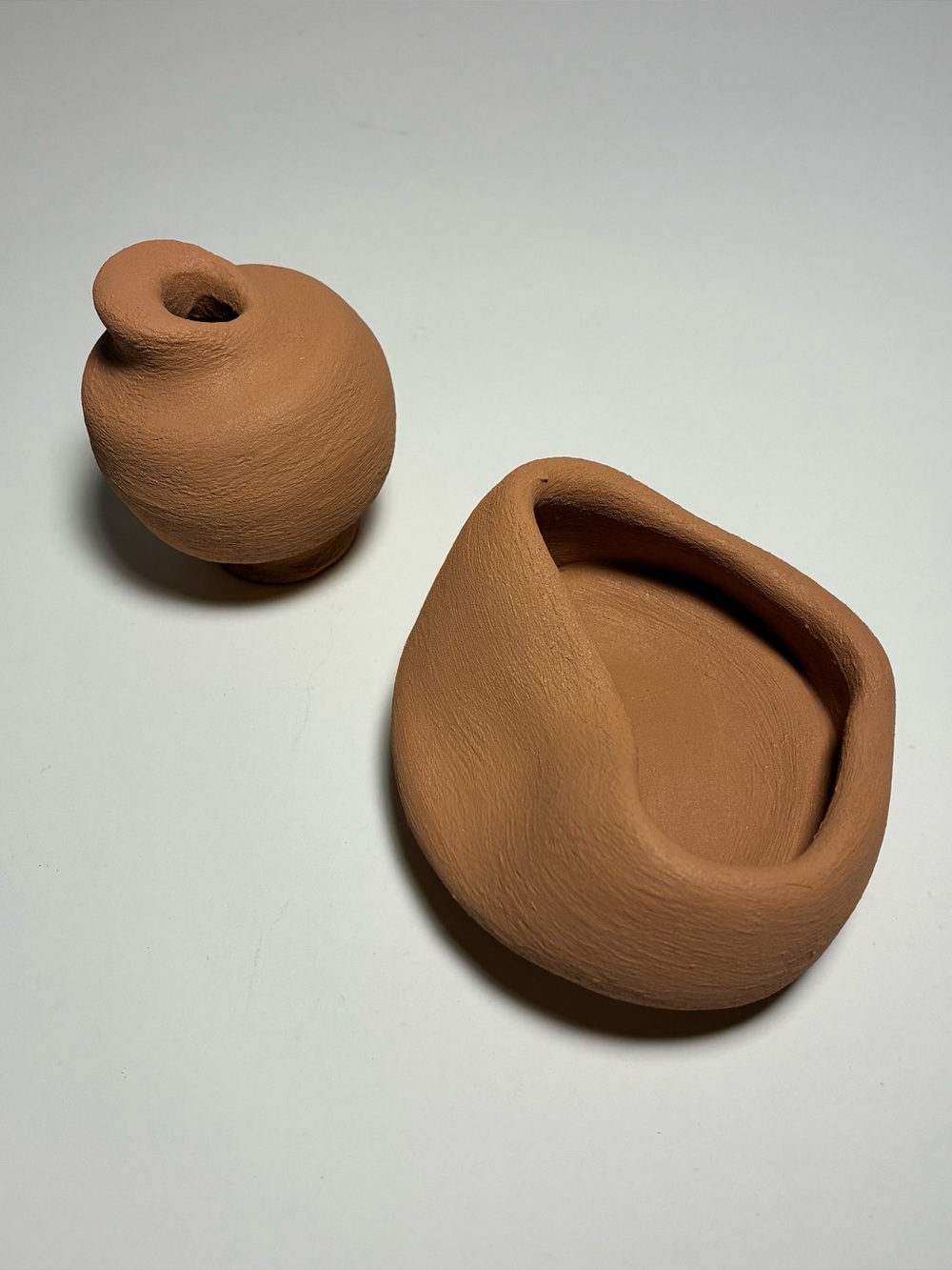 Handmade Ceramic Bud Vase & Container Set Textured Pueblo Decor Acrylic Painted